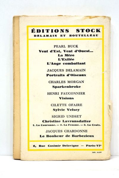 L'exilée. Traduit de l'anglais par Germaine Delamain.