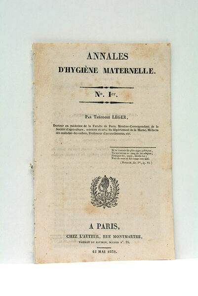 Annales d'Hygiène Maternelle. No. Ier. Aperçu général des préjugés en …