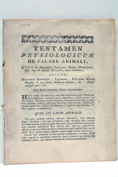 Tentamen Physiologicum de Calore Animali. Quod in Augustissimo Ludoviceo Medico …