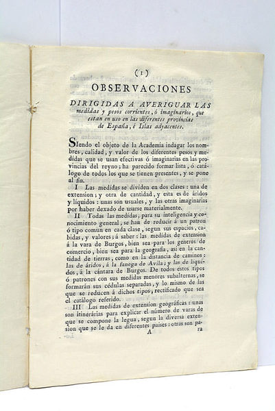 OBSERVACIONES DIRIGIDAS a averiguar las medidas y pesos corrientes, ó …