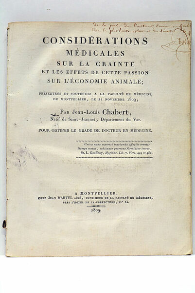 Considérations Médicales sur la Crainte et les Effets de cette …