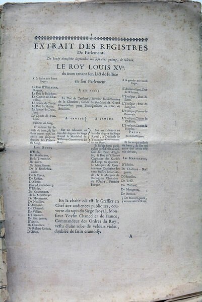 EXTRAIT DES REGISTRES DE PARLEMENT. Du Jeudy douziéme Septembre mil …