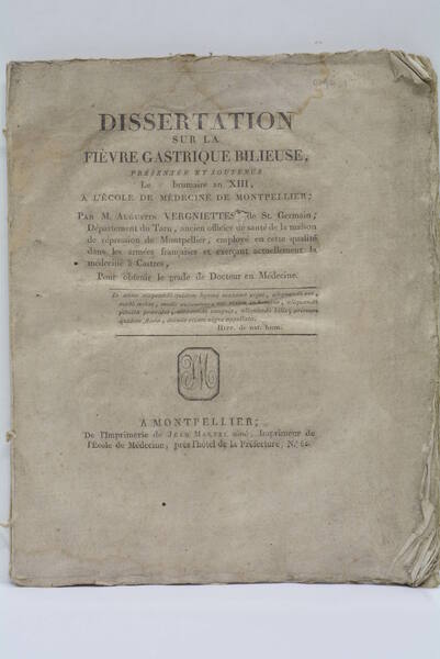 Dissertation sur la fièvre gastrique bilieuse.