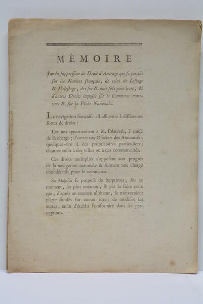 MÉMOIRE SUR LA SUPPRESSION DU DROIT D'ANCRAGE QUI SE PERÇOIT …