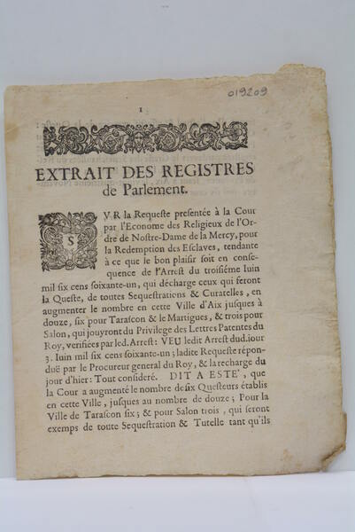 EXTRAIT DES REGISTRES DE PARLEMENT.