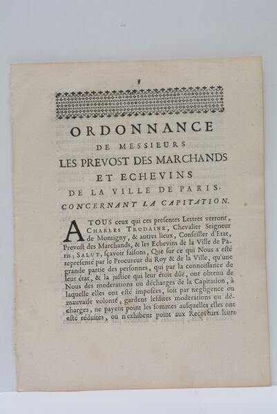 ORDONNANCE DE MESSIEURS LES PREVOST DES MARCHANDS ET ECHEVINS DE …