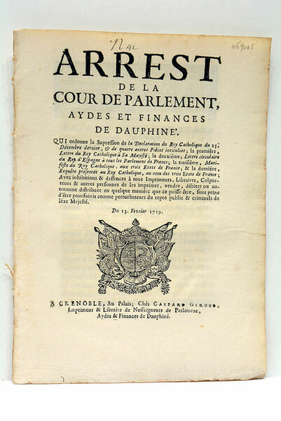 ARREST DE LA COUR DE PARLEMENT AYDES ET FINANCES DE …