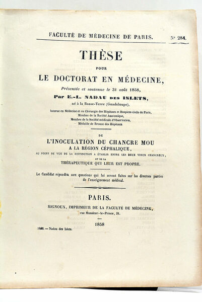 De l'Inoculation du Chancre Mou à la Région Céphalique, au …