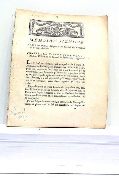 MEMOIRE SIGNIFIE pour les Docteurs-Régens de la Faculté de Médecine …
