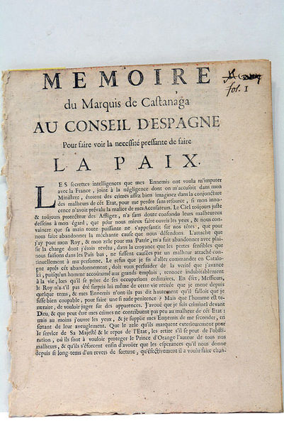 Mémoire du Marquis de Castanaga au Conseil d'Espagne pour faire …