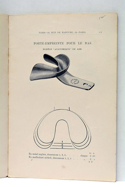 Prix-Courant des Porte-Empreintes et des Matières pour Empreintes.