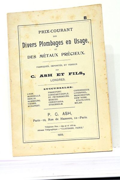 Prix-Courant des Divers Plombages en Usage, et des Métaux Précieux.