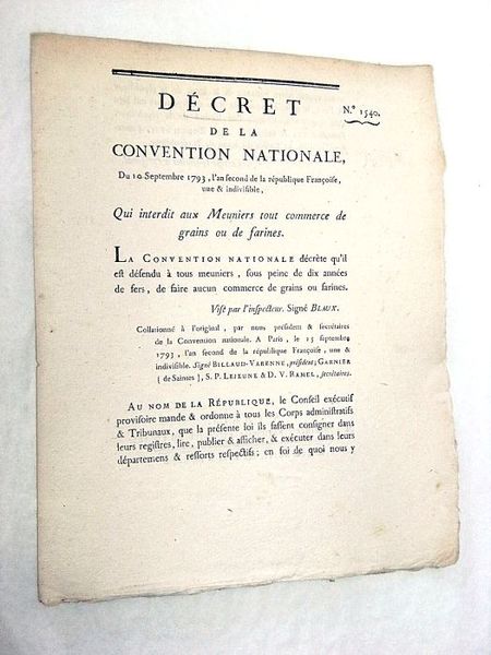 DÉCRET DE LA CONVENTION NATIONALE du 10 septembre 1793, l'an …