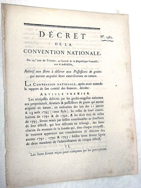 DÉCRET DE LA CONVENTION NATIONALE, du 15e jour de Brumaire, …