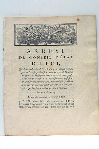 ARREST DU CONSEIL D'ÉTAT DU ROI, qui réunit au domaine …