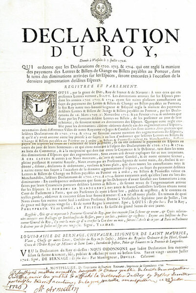 PROCLAMATION du Roy, donnée à Versailles, le 7 juillet 1726. …