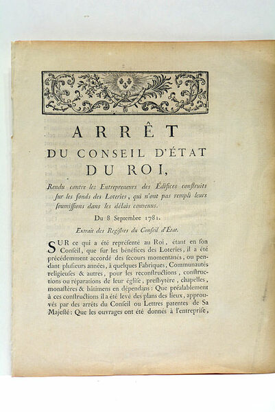 ARRÊT DU CONSEIL D'ÉTAT DU ROI, RENDU CONTRE LES ENTREPRENEURS …