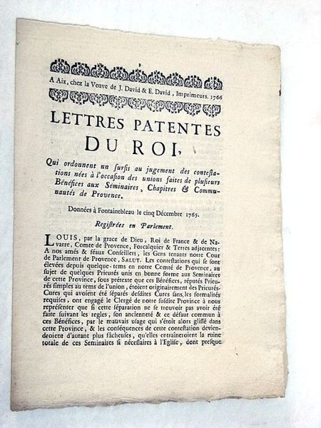 LETTRES PATENTES du Roi, qui ordonnent un Sursis au jugement …