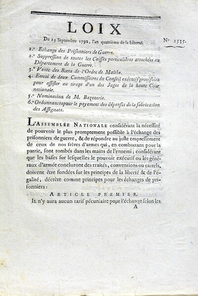 LOIX du 19 septembre 1792, l'an quatrième de la Liberté. …