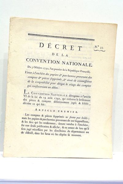 DÉCRET DE LA CONVENTION NATIONALE. Du 3 octobre 1792, l'an …