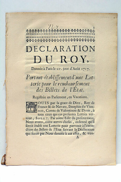 DECLARATION DU ROY, DONNÉE À PARIS LE 21e JOUR D'AOÛT …