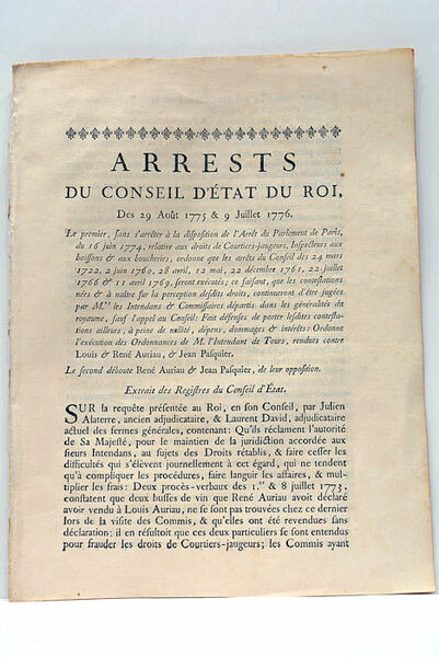 ARRESTS DU CONSEIL D'ÉTAT DU ROI, des 29 Août 1775 …