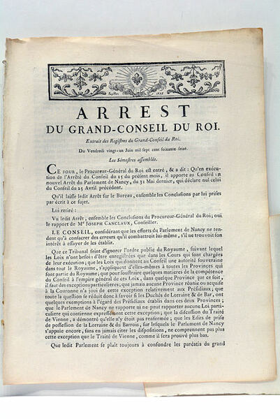 ARREST DU GRAND CONSEIL DU ROY. Extrait des registres du …