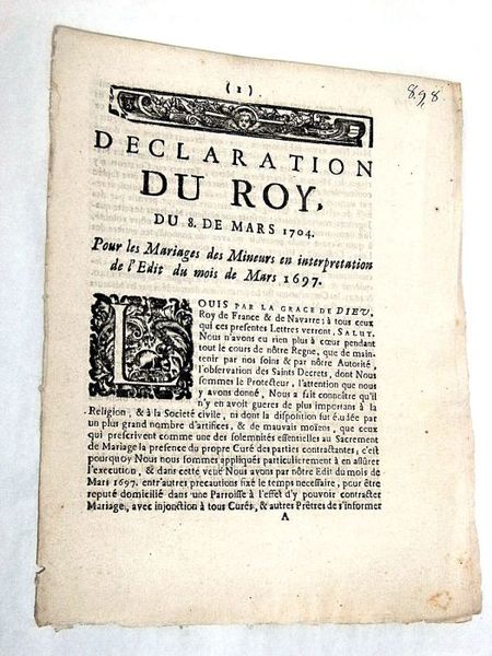 DECLARATION du Roy, du 8. de Mars 1704. Pour les …