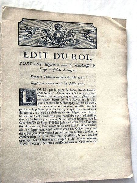 EDIT du Roi, portant réglement pour la Sénéchaussée et Siège …