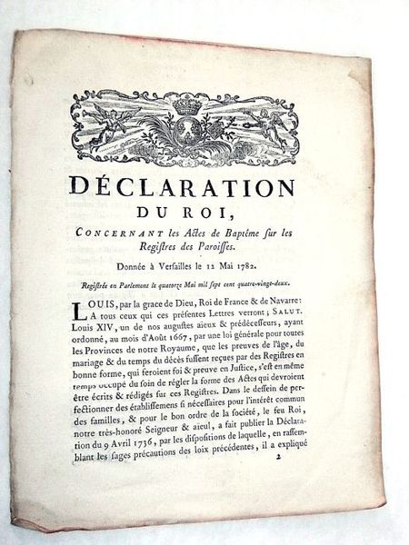 DECLARATION du Roi, Concernant les Actes de Baptême sur les …