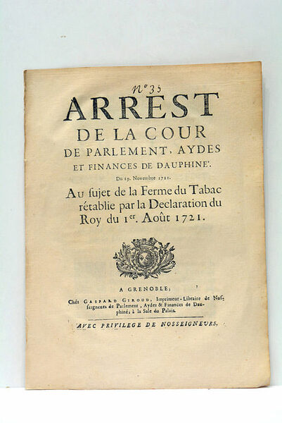 ARREST DE LA COUR DE PARLEMENT AYDES ET FINANCES DE …