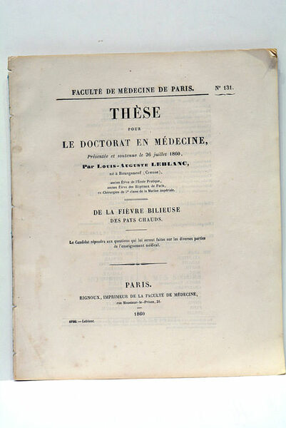 De la Fièvre Bilieuse des pays chauds.