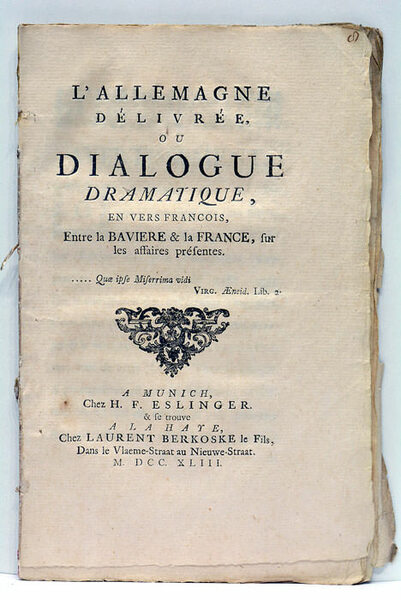 ALLEMAGNE DELIVREE (L'), OU DIALOGUE DRAMATIQUE, en vers francois, entre …