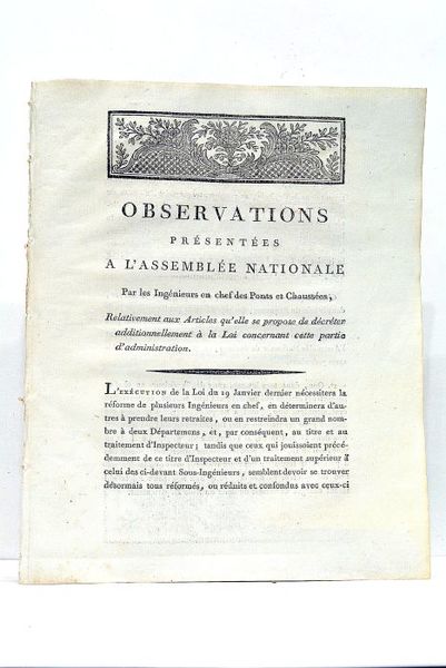 OBSERVATIONS présentées à l'Assemblée Nationale par les Ingénieurs en chef …