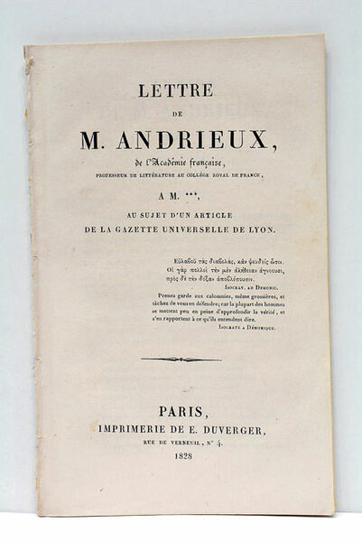 Lettre à M. ***, au sujet d'un article de la …