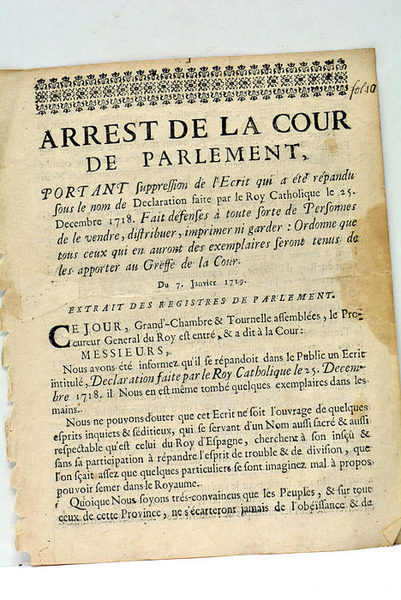 ARREST de la Cour de Parlement, portant suppression de l'Ecrit …