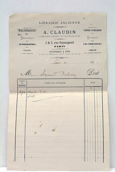 LIBRAIRIE ANCIENNE. BON DE COMMANDE.