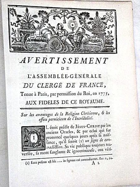 Avertissement de l'Assemblée Générale du Clergé de France, tenue à …