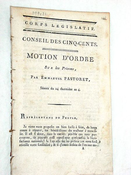 Corps Législatif. Conseil des Cinq-Cents. Motion d'Ordre sur les Prisons, …
