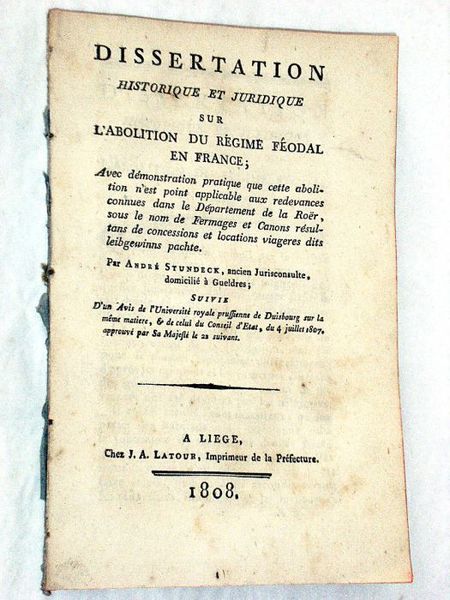 Dissertation Historique et Juridique sur l'Abolition du Régime Féodal en …