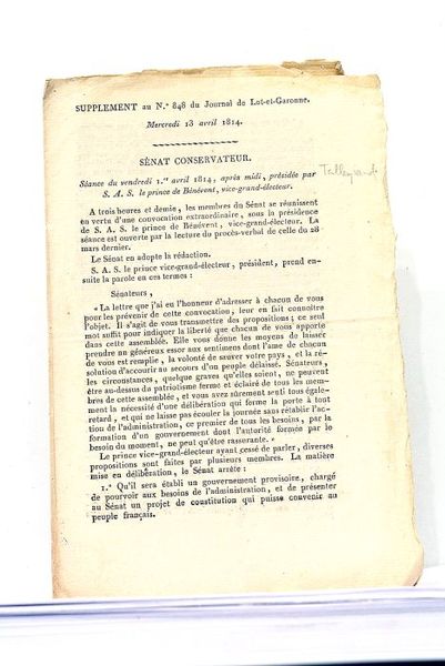 SUPPLEMENT au N°. 848 du Journal de Lot-et-Garonne. Mercredi 13 …