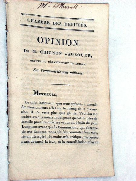 Opinion sur l'emprunt de cent millions.