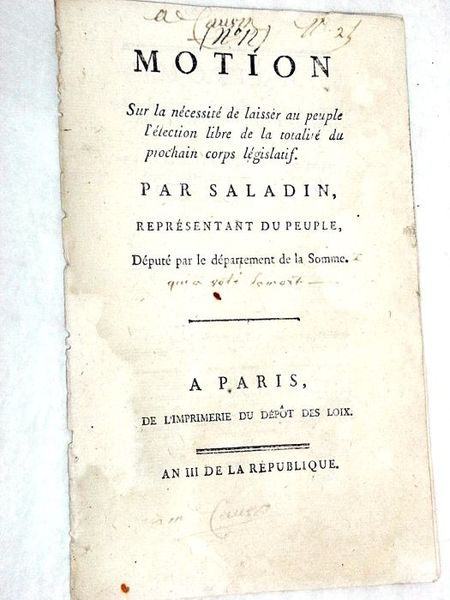 Motion sur la nécessité de laisser au peuple l'élection libre …