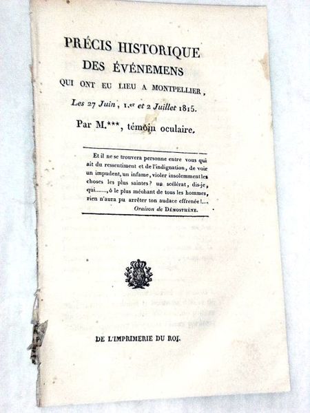 PRÉCIS historique des événemens qui ont eu lieu à Montpellier, …