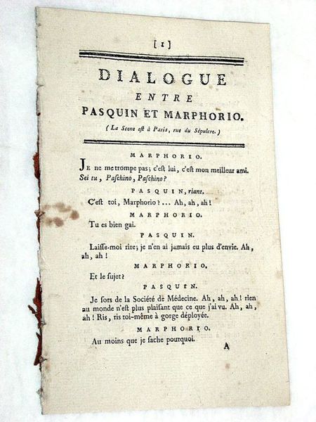 Dialogue entre Pasquin et Marphorio.