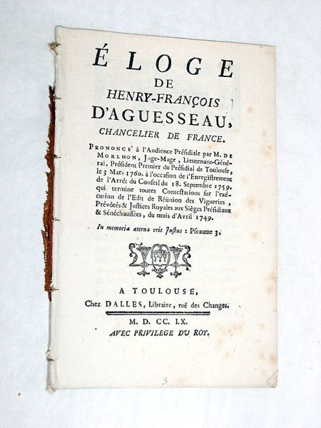 Eloge de Henry- François d'Aguesseau, chancelier de France.