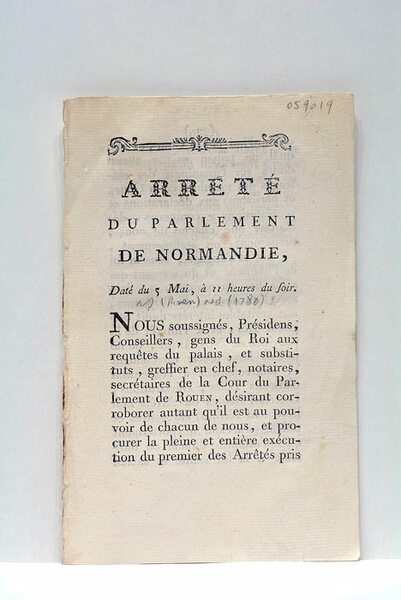 ARRÊTÉ DU PARLEMENT DE NORMANDIE, daté du 5 mai, à …