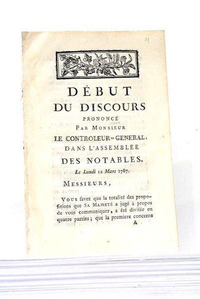 Début du Discours prononcé par Monsieur le Contrôleur-Général dans l'Assemblée …