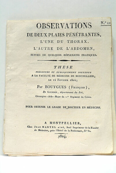 Observations de deux Plaies pénétrantes, l'une du thorax, l'autre de …