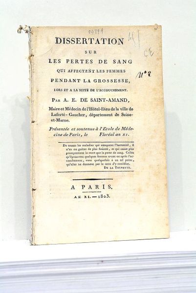 Dissertation sur les pertes de sang qui affectent les femmes …